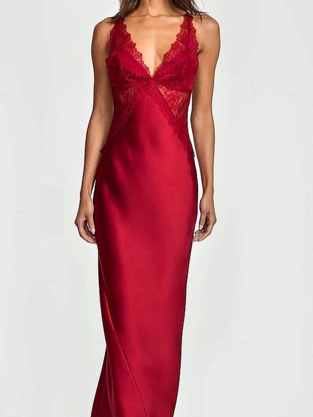 Victoria's Secret Very Sexy Satin Rose Lace Red Long Slip Dress Satin Lace Maxi